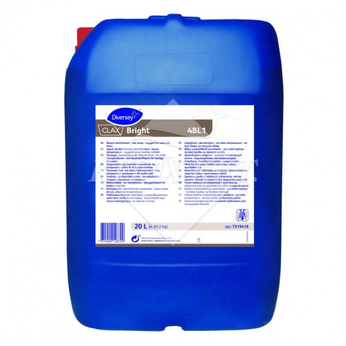 Clax Bright 4BL1 folyékony, fertőtlenítő hatású, oxigén bázisú fehérítő alacsony hőfokú mosáshoz, színes textíliákhoz is, 20 liter