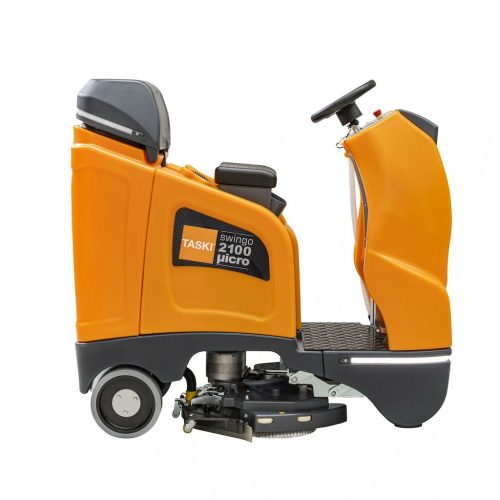 TASKI swingo 2100µicro BMS akkumulátor üzemű, kisméretű ráülős súrológép, szegély menti tisztítási funkcióval
