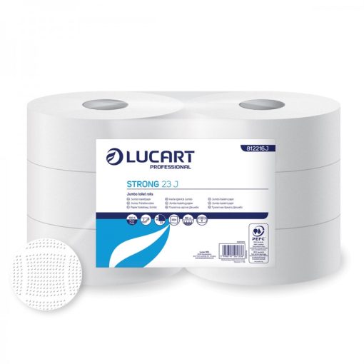 Midi toalettpapír, Lucart Strong 23 J, 23 cm átmérő, fehér, 2 réteg, 6 tekercs/csomag